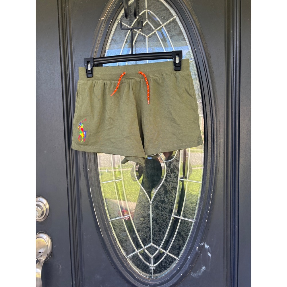 Polo Ralph Lauren Girls XL 16 Olive Green Big Pony Knit Shorts Drawstring Logo